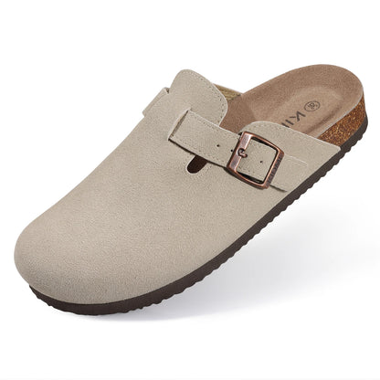 Comwarm Women’s Suede Mules & Men’s Cork Insole Clogs – Arch Support Sandals for Outdoor, Beach, and Home Slides