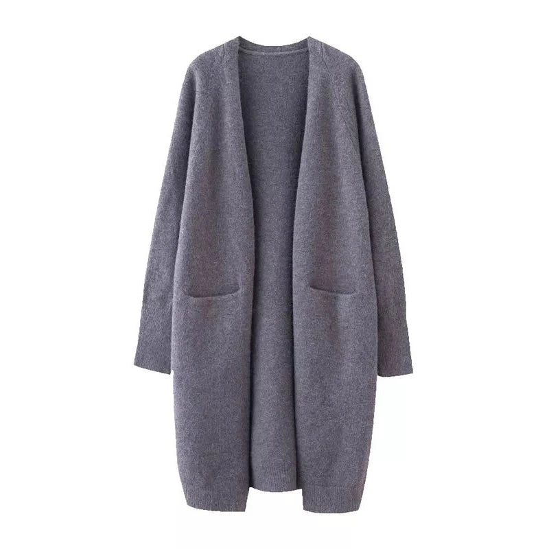 Women’s Solid Color Loose Thick Warm Sweater Cardigan – V Neck Knitted Coat with Pockets, Casual Spring/Autumn Tops C-124