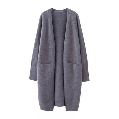 Women’s Solid Color Loose Thick Warm Sweater Cardigan – V Neck Knitted Coat with Pockets, Casual Spring/Autumn Tops C-124