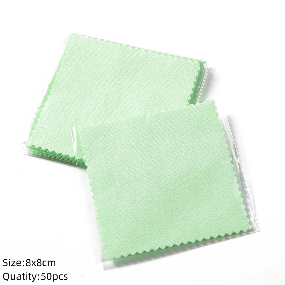 50pcs 8x8cm Silver Polish Cloths – Individually Wrapped Soft Cleaning Wipes for Jewelry & Tools