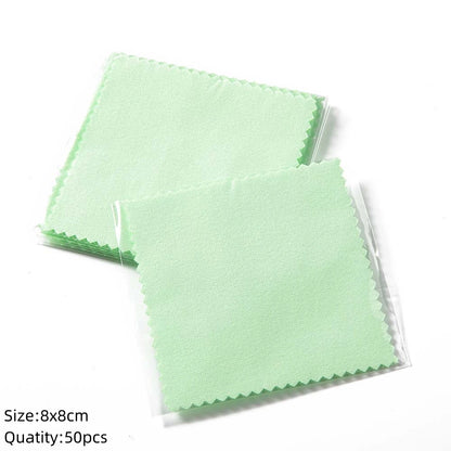 50pcs 8x8cm Silver Polish Cloths – Individually Wrapped Soft Cleaning Wipes for Jewelry & Tools