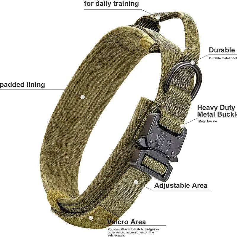 Nylon Tactical Dog Collar with Handle – Adjustable Durable Collar for Medium & Large Dogs Pet Accessories