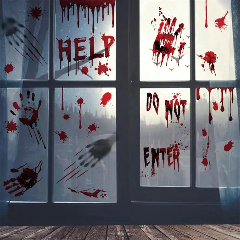 Horror Bloodstain Wall & Window Stickers – Handprint, Footprint & Skull Halloween Decorations 2024