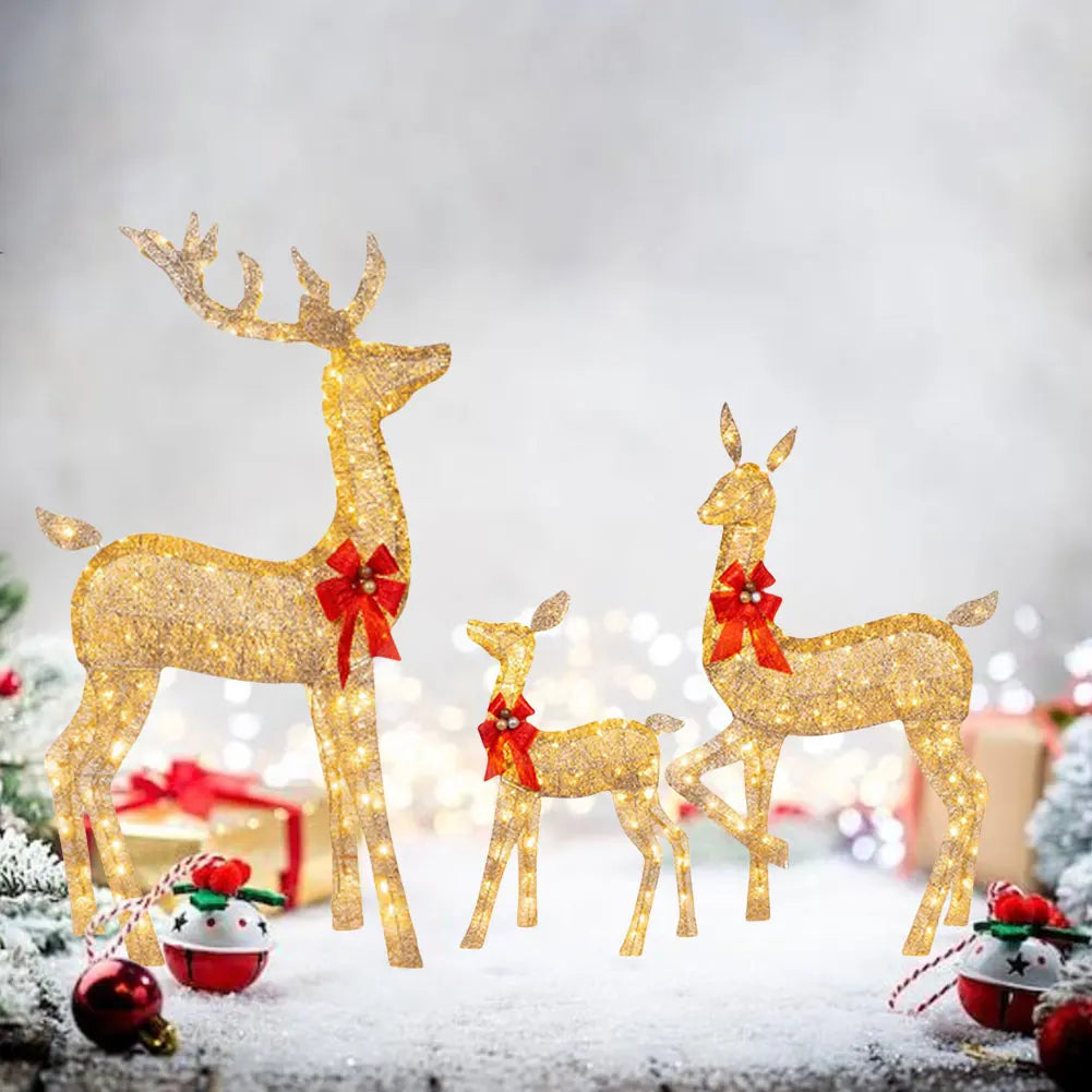 3PCS Lighted Reindeer Christmas Decoration Set – Cute Yard & Home Holiday Lights
