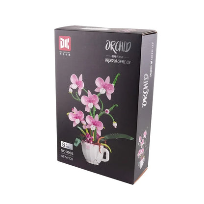 MOC Pink Orchid Flower Bouquet Building Block Kit – DIY Bonsai Plant Model for Romantic Home Decor, Creative Gift for Teens & Adults