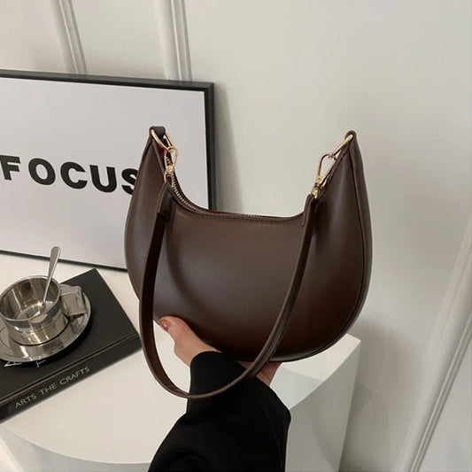 Women’s Moon-Shaped Shoulder Bag – Luxury High-End Baseball Style Elegant Crossbody Handbag Fashionable Lady Purse
