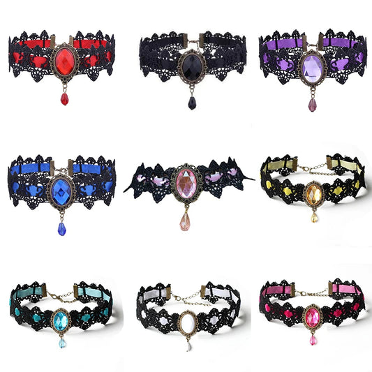 10-Style Bohemian Lace Necklaces for Women – Gothic Punk Choker Jewelry, Red, Blue & Black, Fashion Gift
