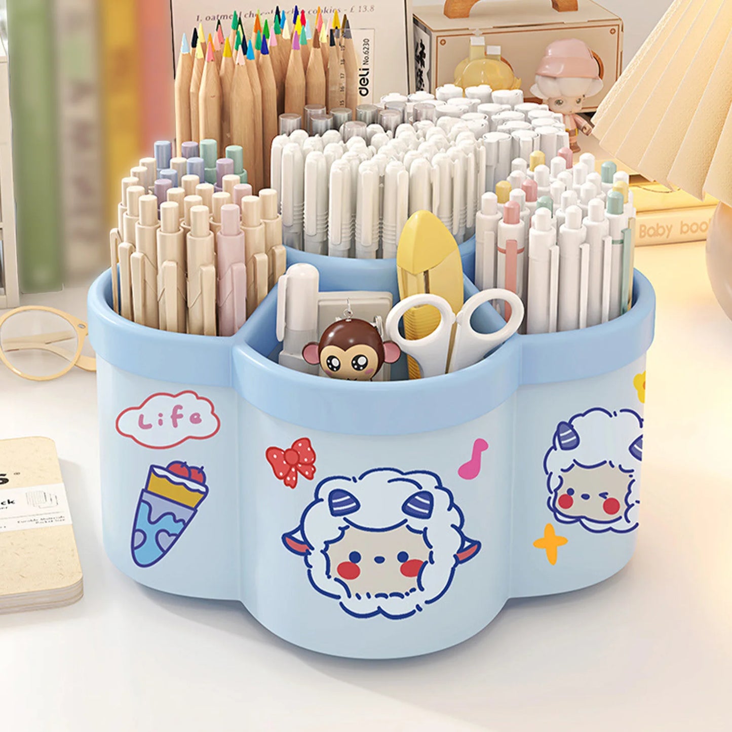 Rotating Pen Holder Organizer - Large Capacity Storage Box for Pens, Cosmetic Brushes & Desk Accessories