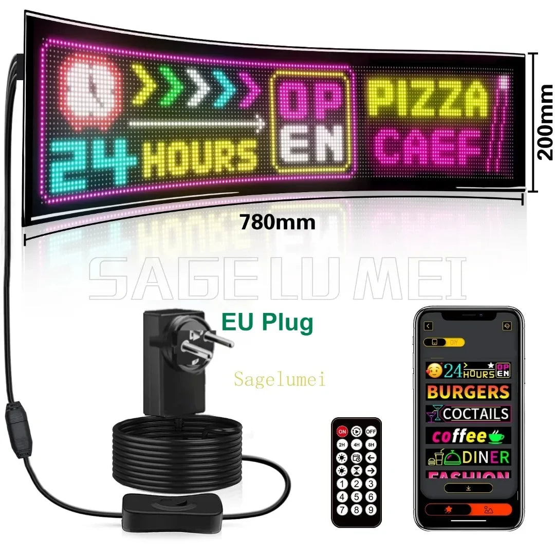 Double Row Programmable LED Matrix Display - App-Controlled Scrolling Text, Evil Eye Animation Sign for Cars, Trucks, and Parties