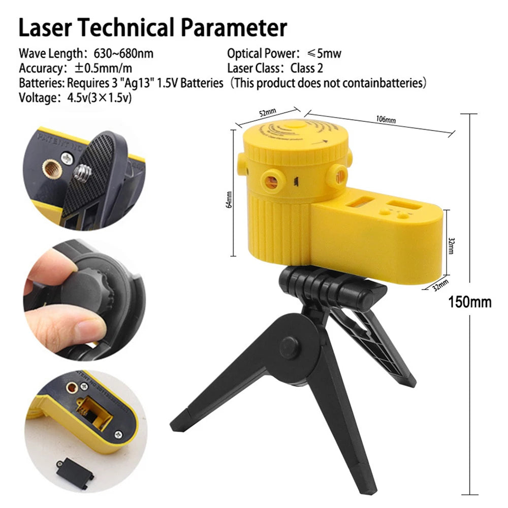 Multifunctional 4-in-1 Laser Level Ruler with Rotating Tripod - Household Measuring Tool for Vertical & Horizontal Levels