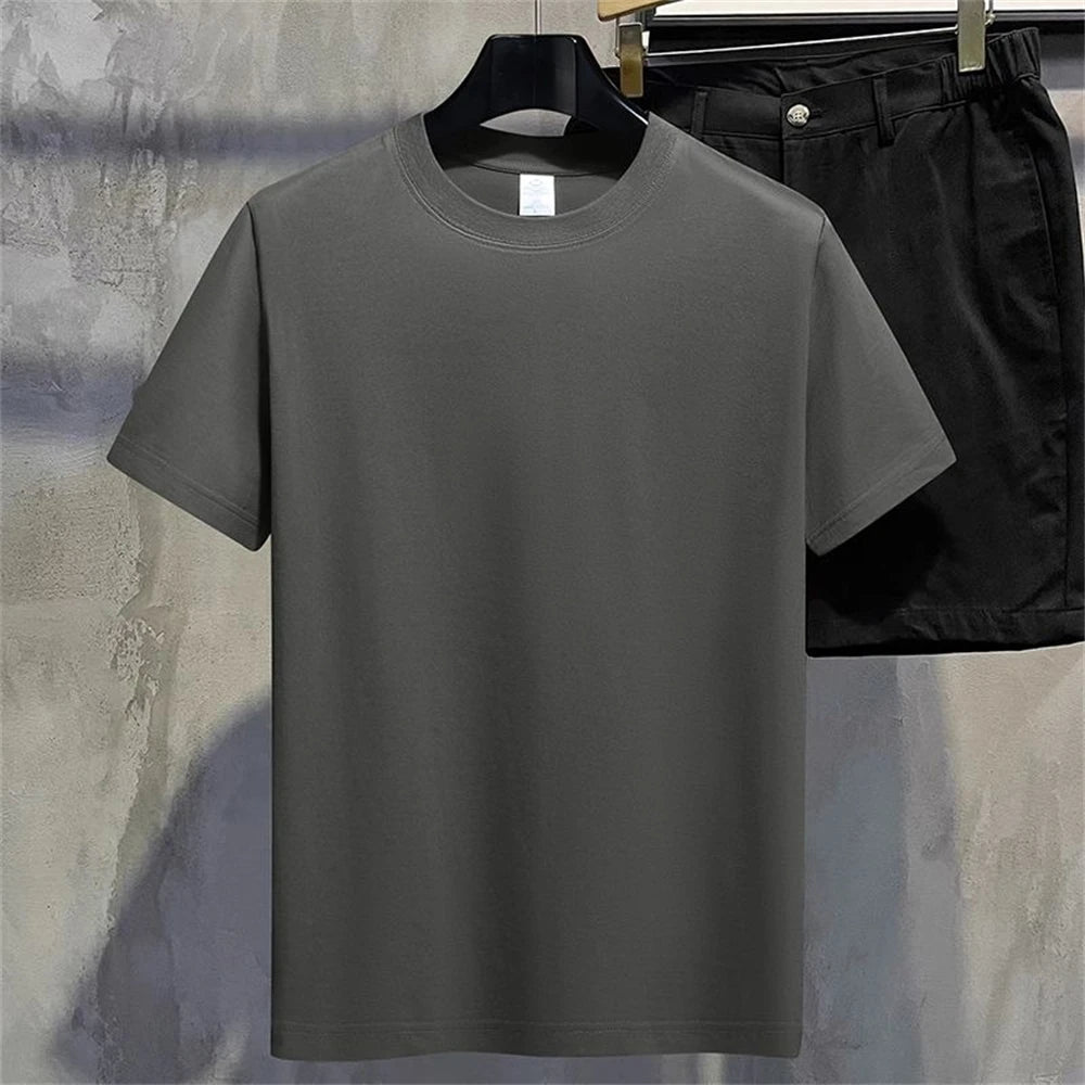 Men's & Women's Cotton T-Shirt — Summer Solid Color Round Neck Short-Sleeve Top, Casual Couple White Tee