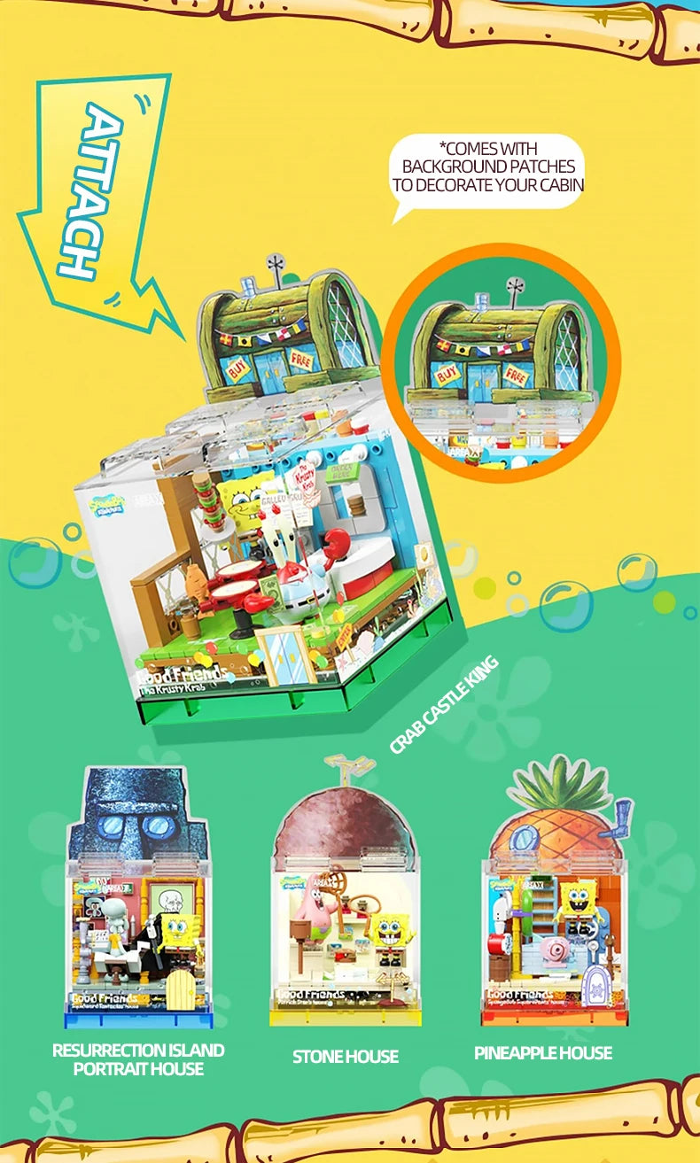 Spongebob Building Blocks Set — Patrick Star, Krusty Krab & Squidward Tentacles Desktop Model Toy for Kids & Gifts
