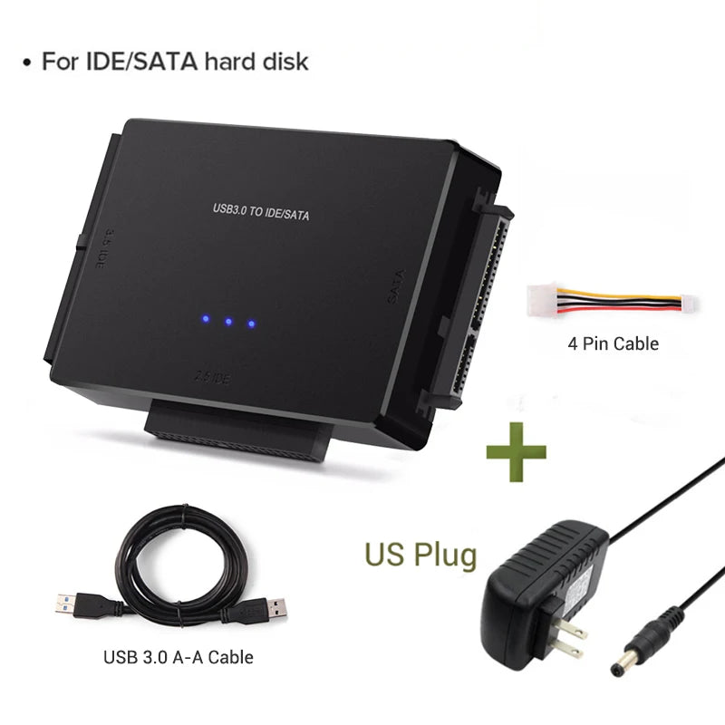 USB 3.0 to SATA IDE Adapter Cable – 3-in-1 Converter for 3.5/2.5 inch HDD/SSD, CD/DVD ROM, CD-RW