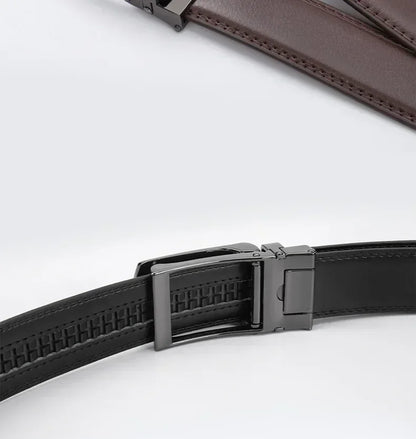 Men’s Classic Leather Belt – Trendy Two-Layer Cowhide with Alloy Automatic Buckle for Business & Casual Wear