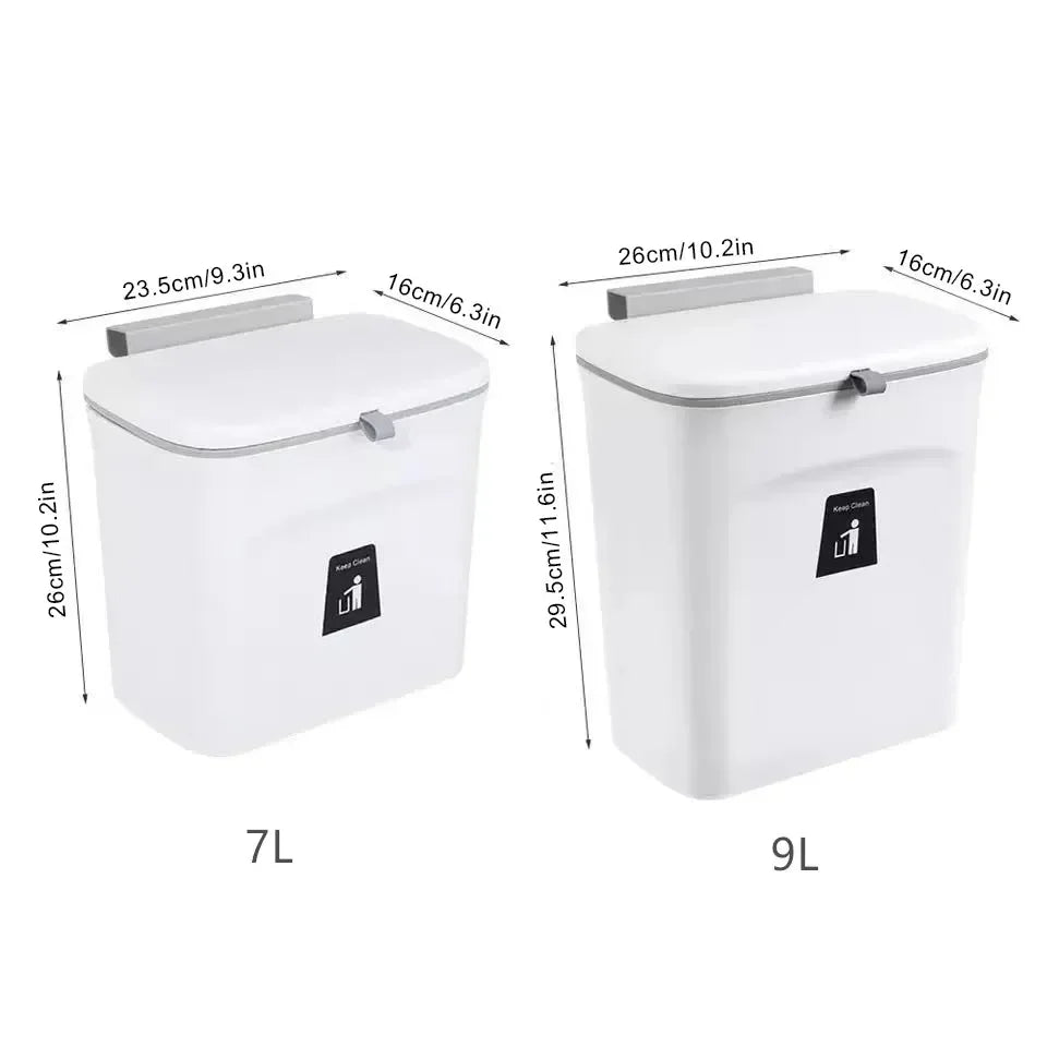 Wall-Mounted Kitchen and Bathroom Garbage Bin with Lid - Available in 7L and 9L Sizes, Ideal for Storage and Waste Management