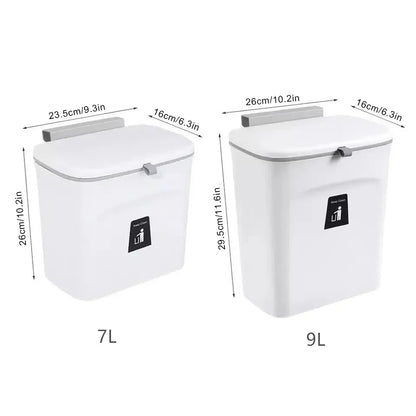 Wall-Mounted Kitchen and Bathroom Garbage Bin with Lid - Available in 7L and 9L Sizes, Ideal for Storage and Waste Management