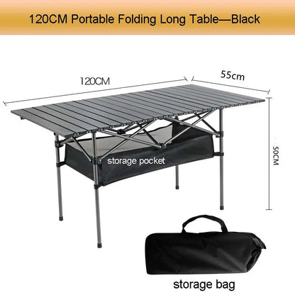 Outdoor Folding Long Table – Portable Storage Camping Desk with Net Bag, Easy Install, Lightweight & Stable