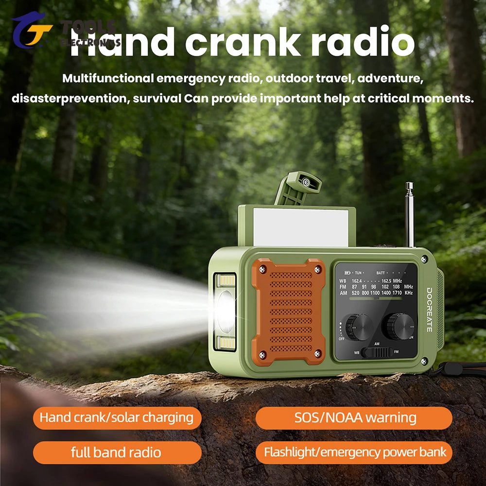 7-in-1 Emergency Radio - AM/FM/WB Portable Solar & Hand-Crank Survival Radio for Outdoor Use