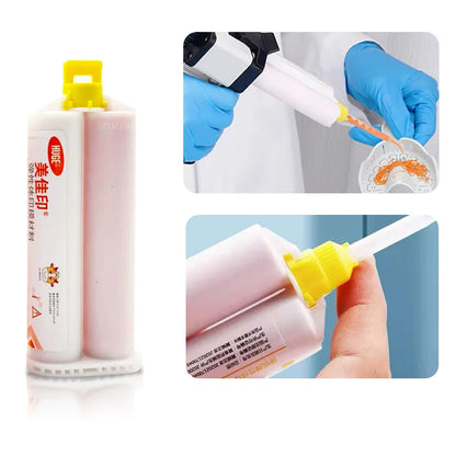 Dental Impression Light Body Silicone Rubber 50ml with Elastomeric Mixing Tips – Gum Bite Registration Material