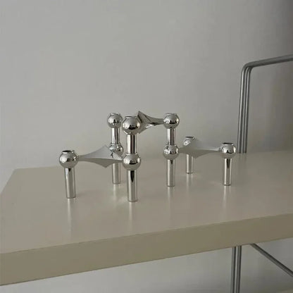 Metal Molecular Structure Candle Holder – Nordic Silver Candelabra Centerpiece for Living Room Decor & Gift