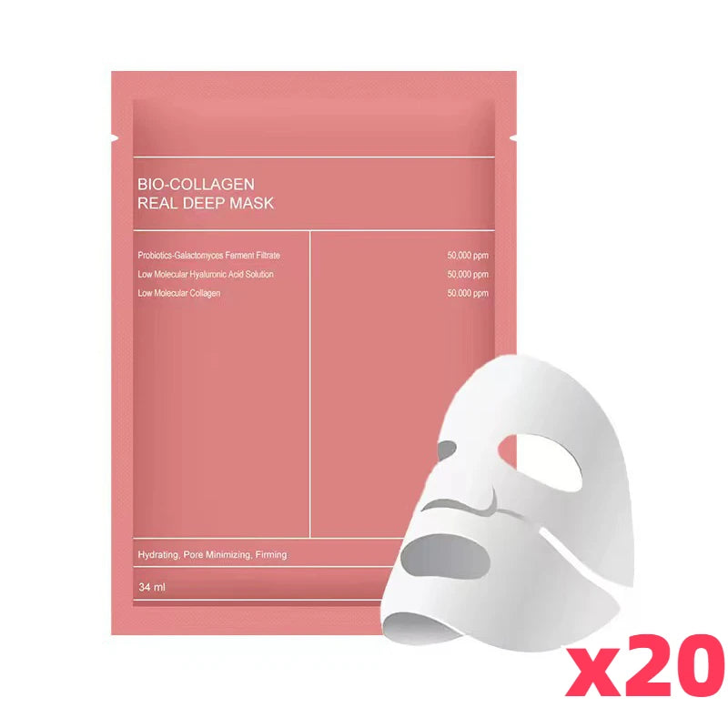 Bio Collagen Face Mask – 20/10/5PCs Shrink Pores, Deep Hydrating Overnight Mask for Moisturizing, Brightening & Skin Care
