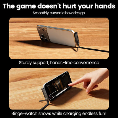 65W 2-in-1 USB-A to USB-C Cable - Fast Charging Foldable Phone Holder with Built-In Desk Stand