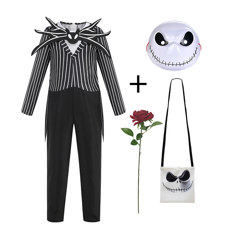 Jack Skellington & Sally Kids Costume - Halloween Cosplay Dress-Up Outfit for Girls & Boys