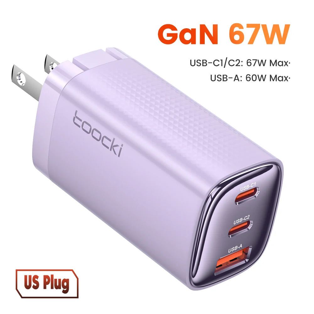 Toocki 67W GaN USB-C Charger — Digital Display Quick Charge PD PPS QC4.0 for MacBook, Laptop, iPad, iPhone 15/14