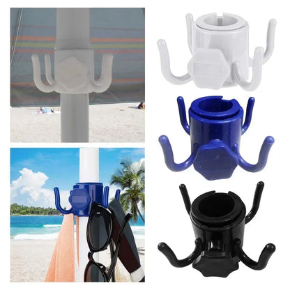 Durable Beach Umbrella Hanging Hook - 4 Prongs Screw Lock ABS Towels Camera Bags Clothes Hanger Camping Holder Trip Clip