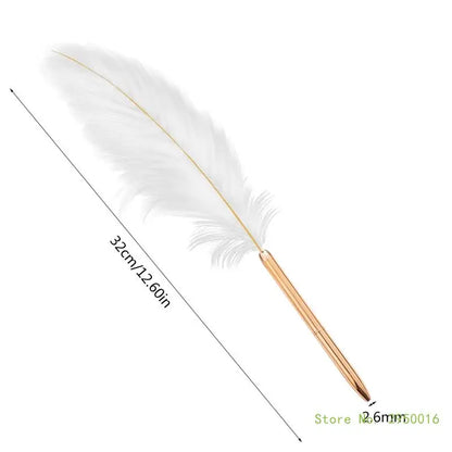 Stylish White Feather Ballpoint Pen – Elegant Wedding Signature Pen for Business & School Use