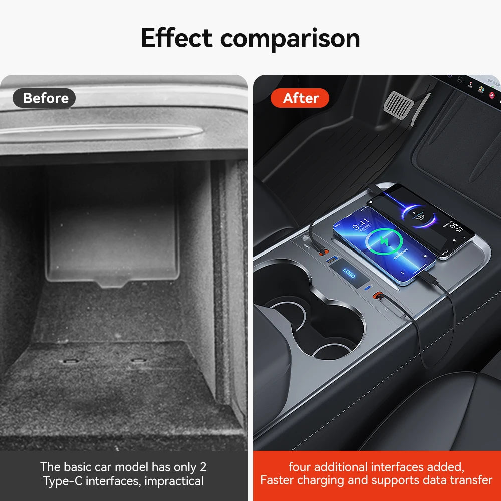 YZ 27W Quick Charger & USB Hub for Tesla Model 3/Y 2023 — Intelligent Car Docking Station & Adapter