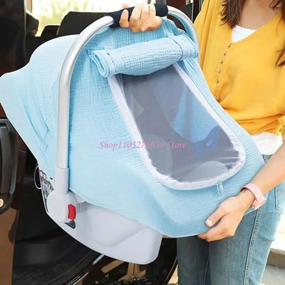 Infant Car Seat Canopy - Breathable Stroller Cover with Window Windproof Baby Sunshade for Boys and Girls