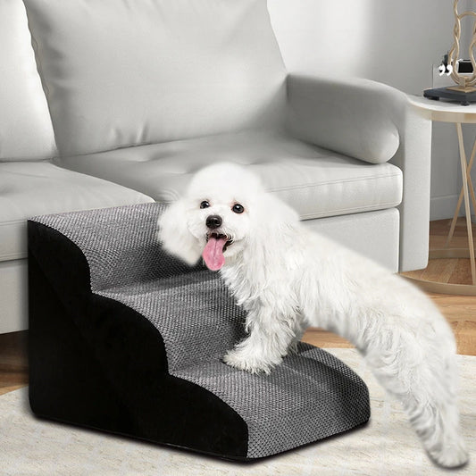 Pet Stairs with Memory Foam - Non-Slip Washable 2 or 3 Step Ramp for Dogs & Cats