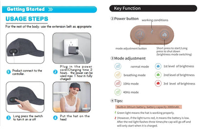 Rechargeable Hair Growth Cap – 2000mAh LED Device for Anti-Hair Loss, Stress & Anxiety Relief, Migraine Reduction, Scalp Massager