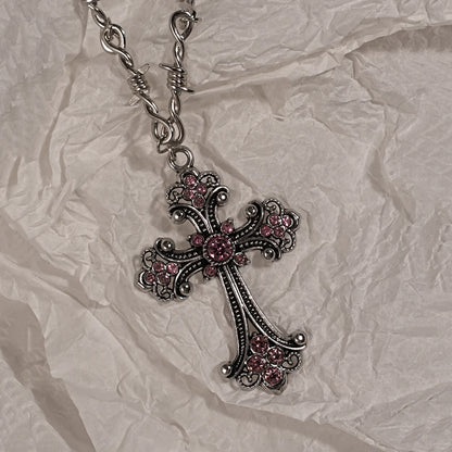 Y2K Cross Love Pendant Necklace - Sweet Cool Girl Personalized Jewelry for Everyday Wear