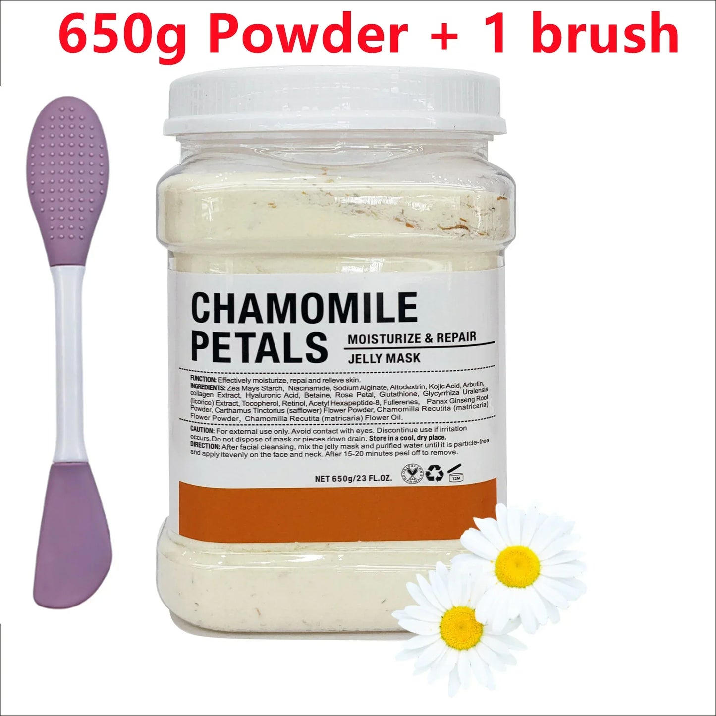650g Chamomile Hyaluronic Acid Jelly Mask – Rose Moisturizing Facial Powder with Silicone Brush for Skin Elasticity
