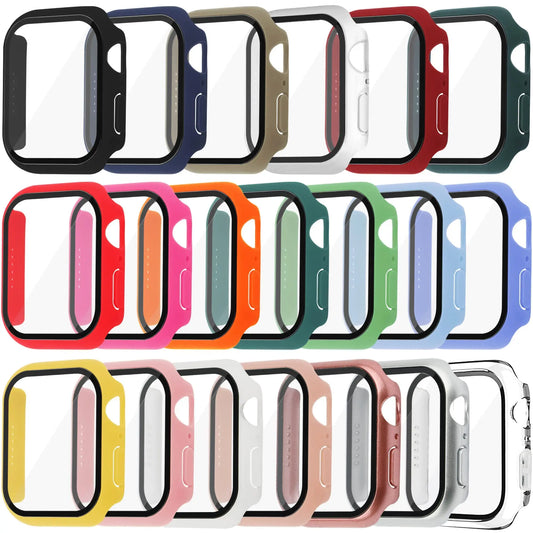 Tempered Glass Apple Watch Case - Full Screen Protector Cover for Series 9, 8, 7, 6, SE 45mm 44mm 41mm 40mm