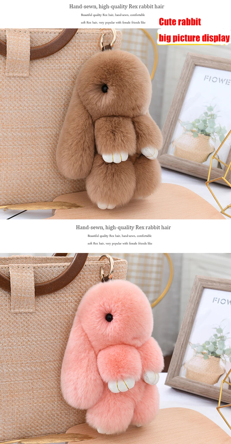 100% Natural Rex Rabbit Fur Keychain – Fluffy Bunny Bag Charm, Doll Toy & Lovely Pendant