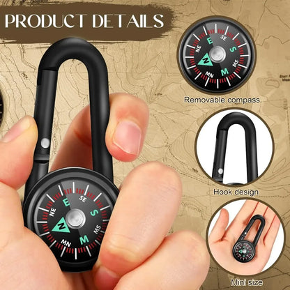 Zinc Alloy Compass & Thermometer Keychain - Portable Dual-Sided Outdoor Guide for Camping, Hiking & Beach Trips