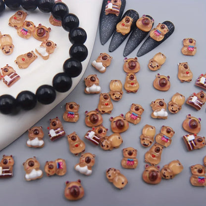 20/40/100/200-Piece Cute Cartoon Animal Nail Charms - 3D Transparent Capybara and Brown Bear Nail Art Decorations for DIY Manicures