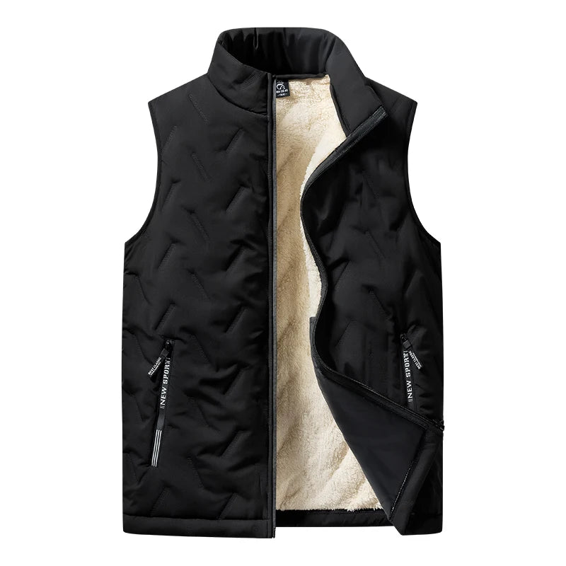 Men’s Autumn & Winter Cotton Vest Jacket – Casual Warm Sleeveless Top with Standing Collar, Plus Size Multifunctional Outerwear