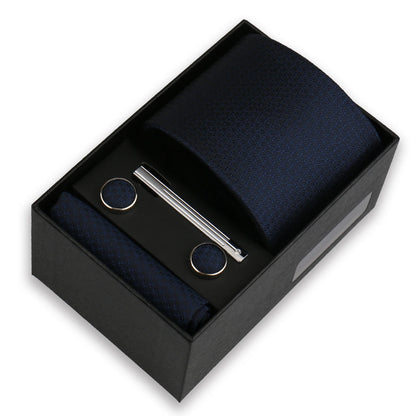 Men's Tie & Cufflink Gift Set - 8cm Necktie Handkerchief Clip Box for Formal Business Suits