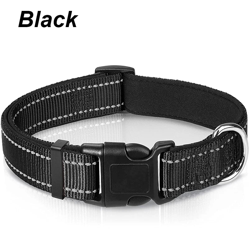 Reflective Dog Collar – Soft Neoprene Padded Nylon, Adjustable & Sturdy for Medium and Large Dogs