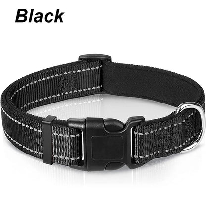 Reflective Adjustable Dog Collar for Medium & Large Dogs – Soft Neoprene Padded Durable Nylon Safety Pet Collar