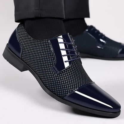 Men’s Classic Patent Leather Oxfords - Lace-Up Formal Black Dress Shoes for Weddings & Parties