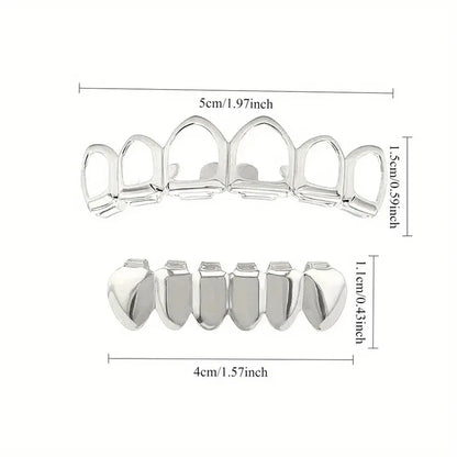 Six-Tooth Hip-Hop Grillz Set - Hollow Fashion Tooth Jewelry for Stage Props & Festival Gifts