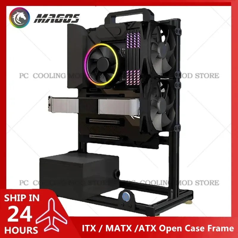 Aluminum Open Frame PC Case – Supports ITX/MATX/ATX Motherboards, Vertical Gaming Cabinet for DIY & Water Cooling Builds