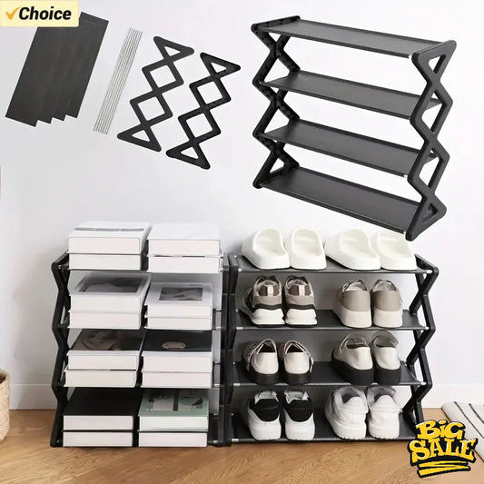 4-Layer X-Type Space-Saving Shoe Rack – Solid Color Multi-Layer Home Organizer for Porch & Living Room