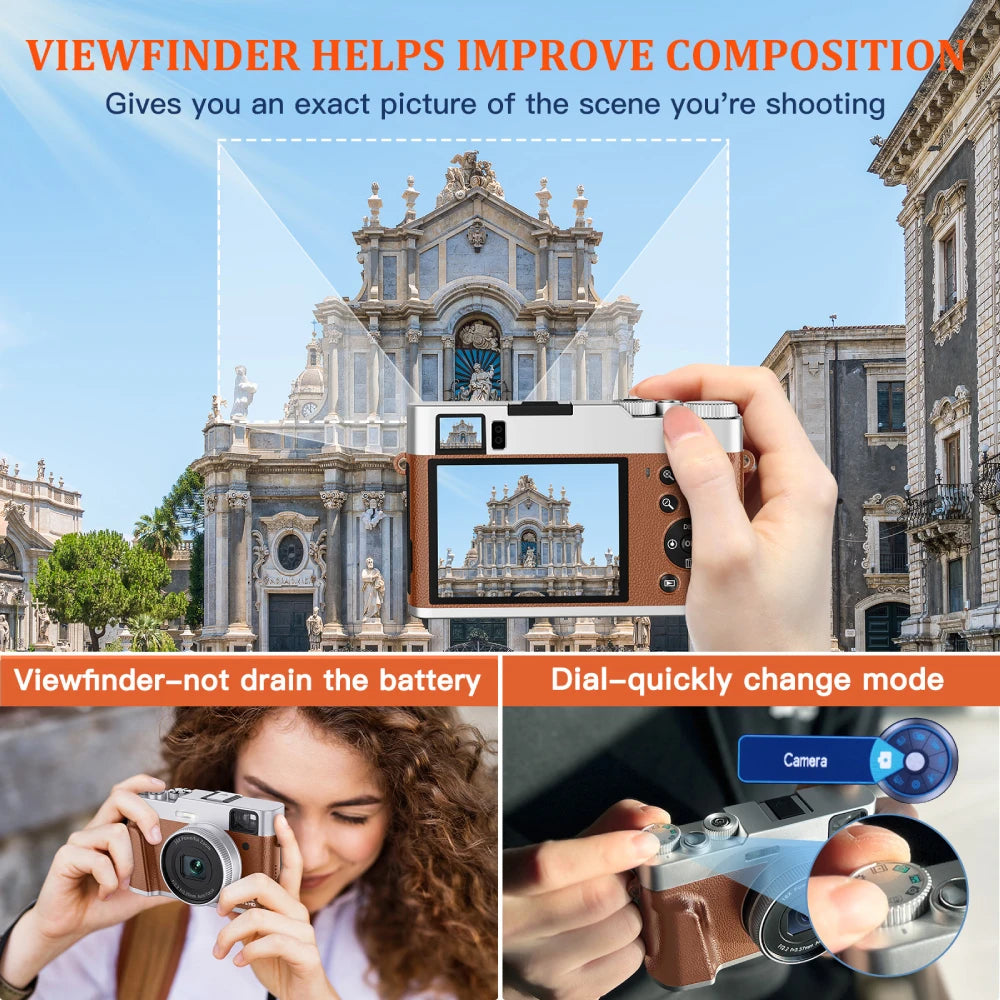 4K Digital Camera – 48MP Auto Focus Vlogging Camera for YouTube, Anti-Shake Video with Viewfinder, Flash & Dial