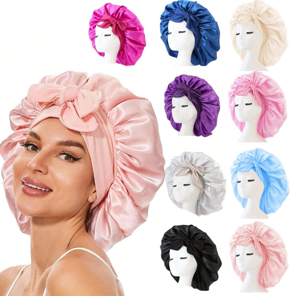 Satin Silk Bonnet – Adjustable Sleeping Hair Bonnet with Tie Band for Women & Men